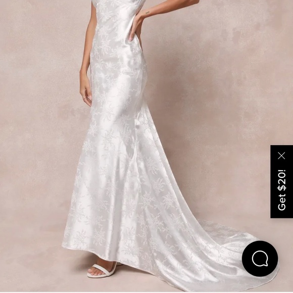 Lulus Loveliest Dream White Satin Jacquard Backless Mermaid Maxi Dress - Size M - Picture 2 of 6